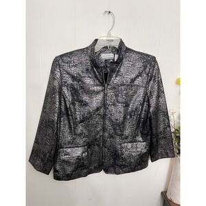 Alfred Dunner 16 Black And Silver Metallic Jacket 3/4 Sleeve